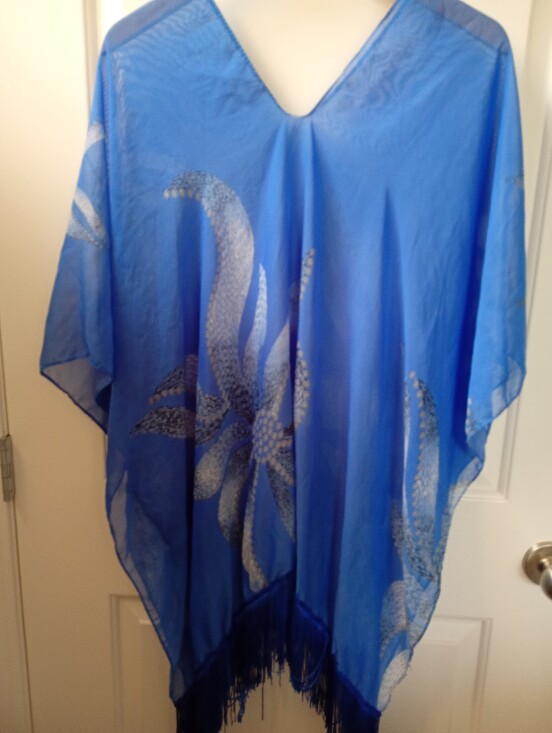Other - Beachy Vibrant Colbalt Blue Floral Sheer Kaftan Cover-Up